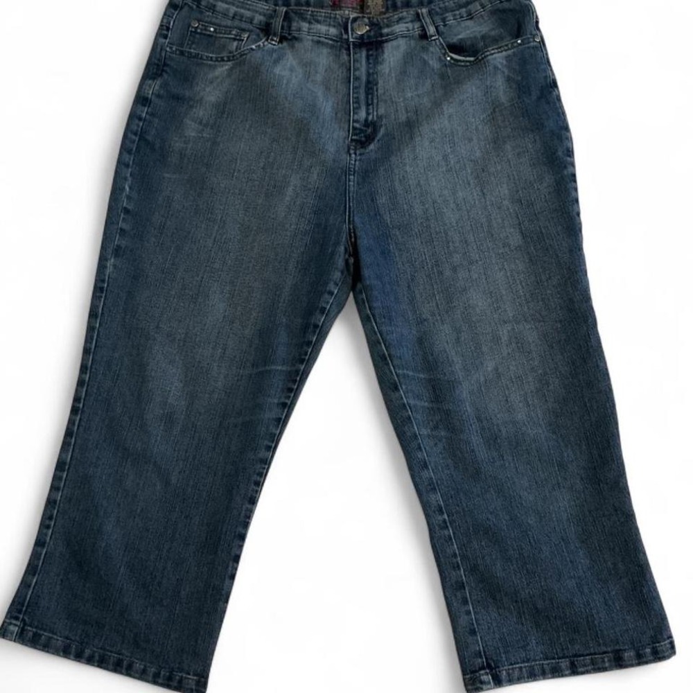 Gazoz Jeans Capris Womens 22 Blue Rhinestone Embroidered‎ Denim Cropped